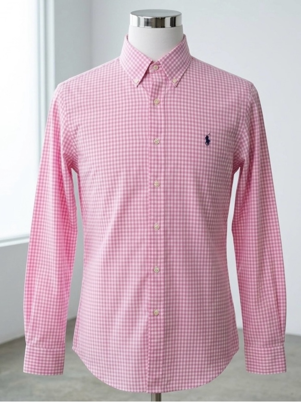 Ralph Lauren Pink Gingham Button Down Shirt Size Medium